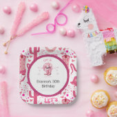 ピンクかわいらし&グリッター女性のカーボーイ誕生日 ペーパープレート (パーティー)