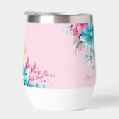 ピンクかわいらし&ティール(緑がかった色)フローラサーマルタンブラー (右面)