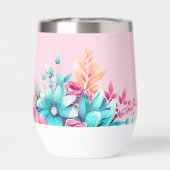 ピンクかわいらし&ティール(緑がかった色)フローラサーマルタンブラー (背面)