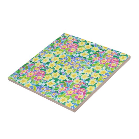 ピンクかわいらし、ブルー、イエロープリムローズセラミックタイル タイル (側面)