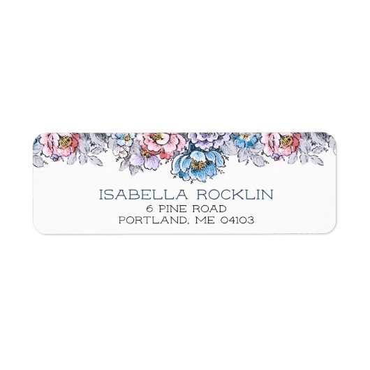 ピンクかわいらし、ブルー、パープルフローラ ラベル (正面)