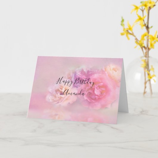 ピンクかわいらし&ホワイトカーネーション写真誕生日 カード (黄色い花)