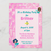 ピンクかわいらし《写真》ぼけ味マーメイドテーマ誕生日 招待状 (正面/裏面)