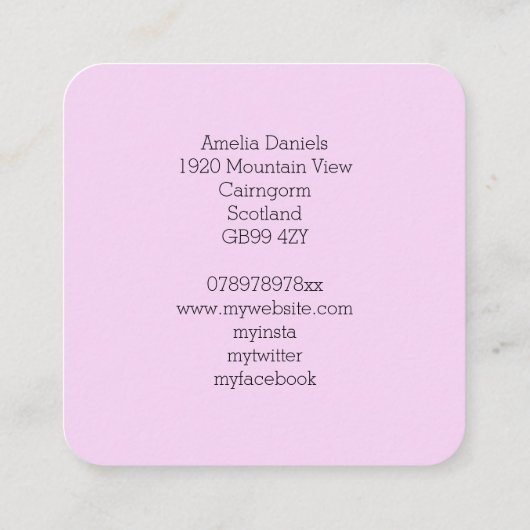 ピンクかわいらし《写真》ぼけ味ライト名刺 スクエア名刺 (裏面)