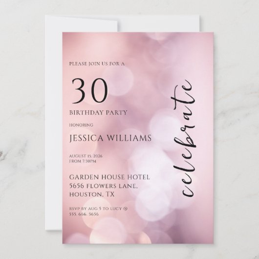 ピンクかわいらし《写真》ぼけ味30歳の誕生日パーティー 招待状 (正面)