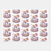 ピンクかわいらし、紫、金ゴールドユニコーン誕生日部 ラッピングペーパーシート (正面)