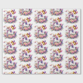 ピンクかわいらし、紫、金ゴールドユニコーン誕生日部 ラッピングペーパー (フラット)