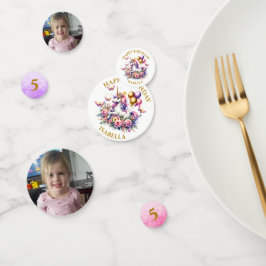 ピンクかわいらし、紫、金ゴールドユニコーン誕生日 コンフェッティ