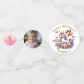 ピンクかわいらし、紫、金ゴールドユニコーン誕生日 コンフェッティ (正面)