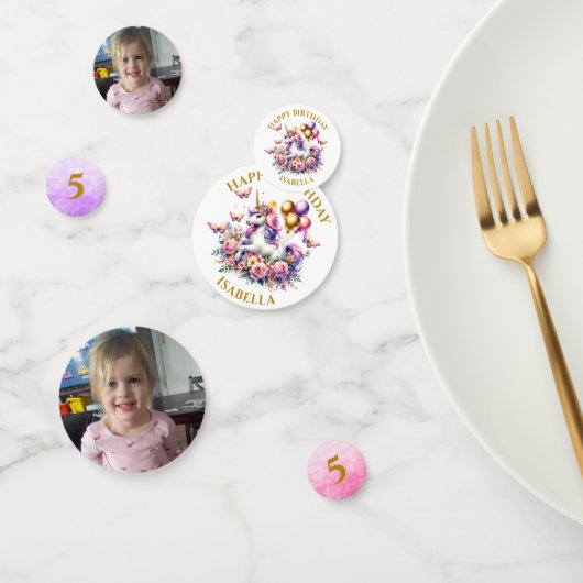 ピンクかわいらし、紫、金ゴールドユニコーン誕生日 コンフェッティ (グループ)