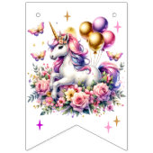 ピンクかわいらし、紫、金ゴールドユニコーン誕生日 バンティングフラッグ (第2の旗)