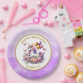 ピンクかわいらし、紫、金ゴールドユニコーン誕生日 ペーパープレート (パーティー)