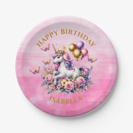 ピンクかわいらし、紫、金ゴールドユニコーン誕生日 ペーパープレート