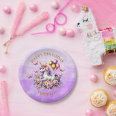 ピンクかわいらし、紫、金ゴールドユニコーン誕生日 ペーパープレート (パーティー)