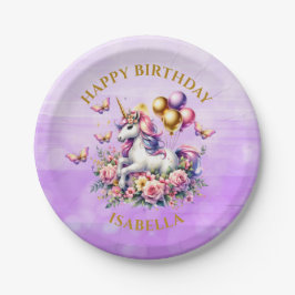 ピンクかわいらし、紫、金ゴールドユニコーン誕生日 ペーパープレート