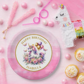 ピンクかわいらし、紫、金ゴールドユニコーン誕生日 ペーパープレート (パーティー)