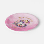 ピンクかわいらし、紫、金ゴールドユニコーン誕生日 ペーパープレート (アングル)