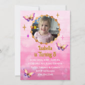 ピンクかわいらし、紫、金ゴールドユニコーン誕生日 招待状 (裏面)