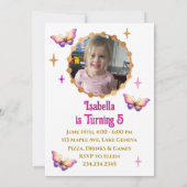 ピンクかわいらし、紫、金ゴールドユニコーン誕生日 招待状 (裏面)