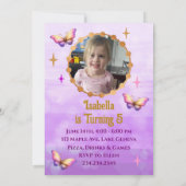 ピンクかわいらし、紫、金ゴールドユニコーン誕生日 招待状 (裏面)