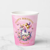 ピンクかわいらし、紫、金ゴールドユニコーン誕生日 紙コップ (正面)