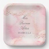 ピンクかわいらし+金ゴールドキンセアニラミクインスアニョス ペーパープレート (正面)