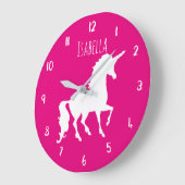 ピンクかカスタムな色のユニコーンのパーソナライズな子供 ラージ壁時計 (傾斜)