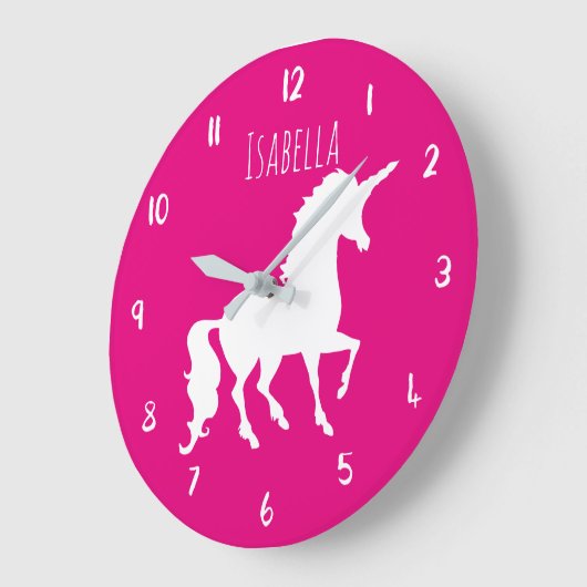 ピンクかカスタムな色のユニコーンのパーソナライズな子供 ラージ壁時計 (傾斜)