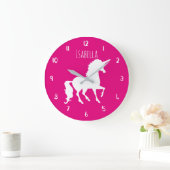 ピンクかカスタムな色のユニコーンのパーソナライズな子供 ラージ壁時計 (ホーム)