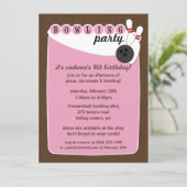 ピンクかブラウンのレトロのボーリング場のボーリングの誕生日 招待状 (スタンド正面)