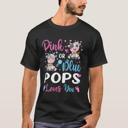 ピンクかブルーか ポップで愛を伝えるカウベイビーの性別発表 Tシャツ (正面)