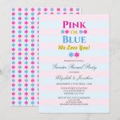 ピンクかブルーか？愛してるよ！スノーフレーク性別発表 招待状 (正面/裏面)