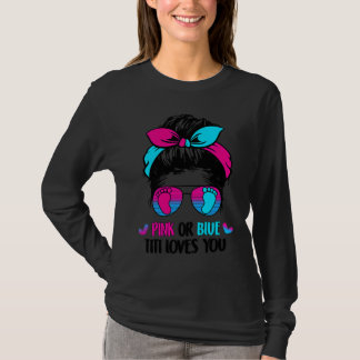 ピンクかブルーか Titi Loves You おだんごヘアジェンダーママ Tシャツ