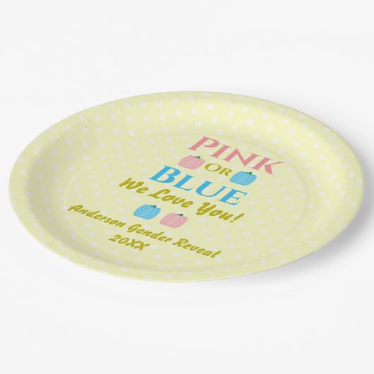 ピンクかブルーが大好き！性別の表示 ペーパープレート (アングル)