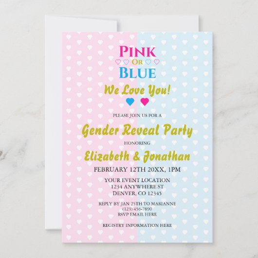 ピンクかブルーが大好き！性別の表示 招待状 (正面)