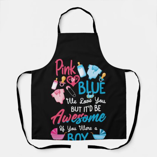 ピンクかブルーが好きで、性別を示すチーム エプロン (正面)