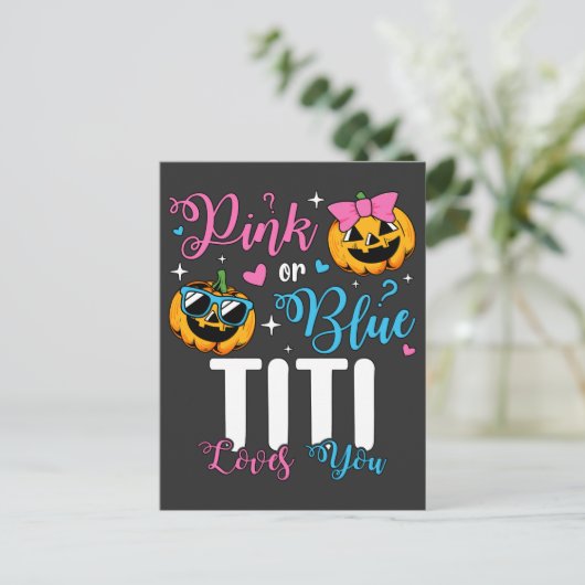 ピンクかブルーのティティがあなたを愛してる パンプキンベイビー ポストカード (スタンド正面)