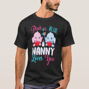 ピンクかブルーのナニーがあなたを愛する象のベビー性別 Tシャツ