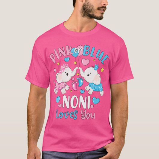 ピンクかブルーのノニがゾウを明かす性愛 Tシャツ (正面)