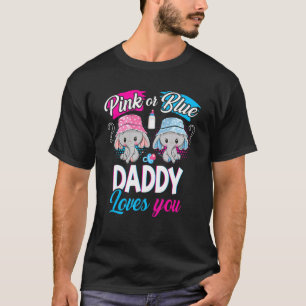 ピンクかブルーのパパがあなたを愛するゾウベビー性別 Tシャツ