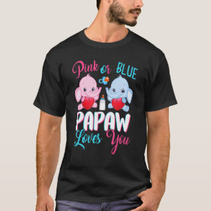 ピンクかブルーのパポーがあなたを愛する象のベビー性別 Tシャツ