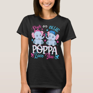 ピンクかブルーのポッパがあなたを愛する象のベビー性別 Tシャツ