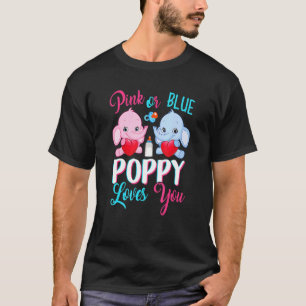 ピンクかブルーのポピーがあなたを愛する象のベビー性別 Tシャツ