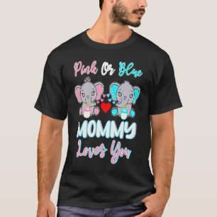 ピンクかブルーのママがあなたを愛するゾウベビー性別 Tシャツ