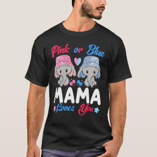 ピンクかブルーのママがあなたを象のベビー性別 Tシャツ