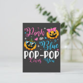 ピンクかブルー ポップポップはあなたを愛してる パンプキンベイビー ポストカード (スタンド正面)