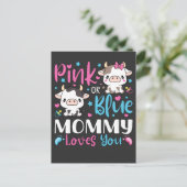 ピンクかブルー ママが愛してる ギフト 牛 赤ちゃん ポストカード (スタンド正面)