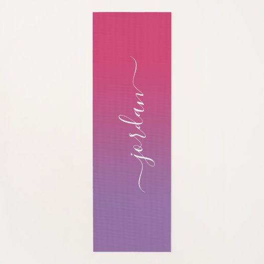 ピンクかミニマルら紫のグラデーションの白いスクリプト名 ヨガマット (正面)
