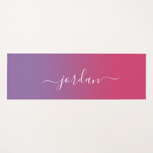 ピンクかミニマルら紫のグラデーションの白いスクリプト名 ヨガマット (正面(横))