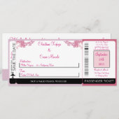 ピンクか紫色のチャインの搭乗券の結婚式招待状 招待状 (正面/裏面)